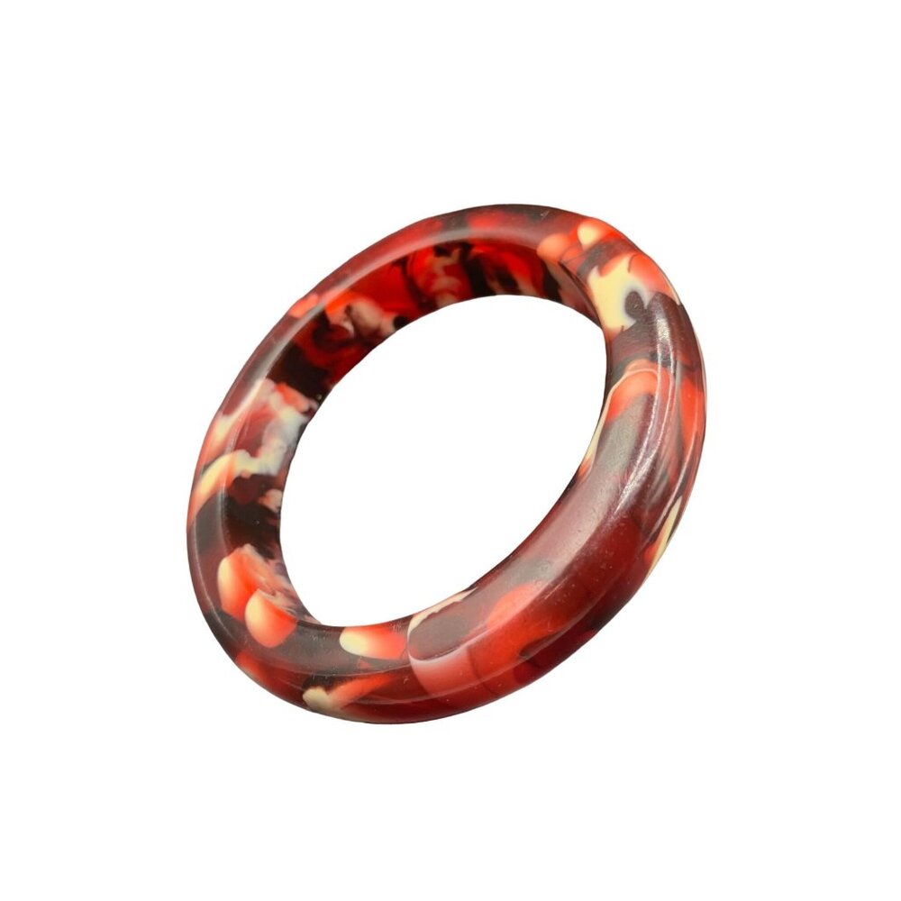 Chunky Plastic Bracelet Red White Black Swirls Marble Unusual Colors
